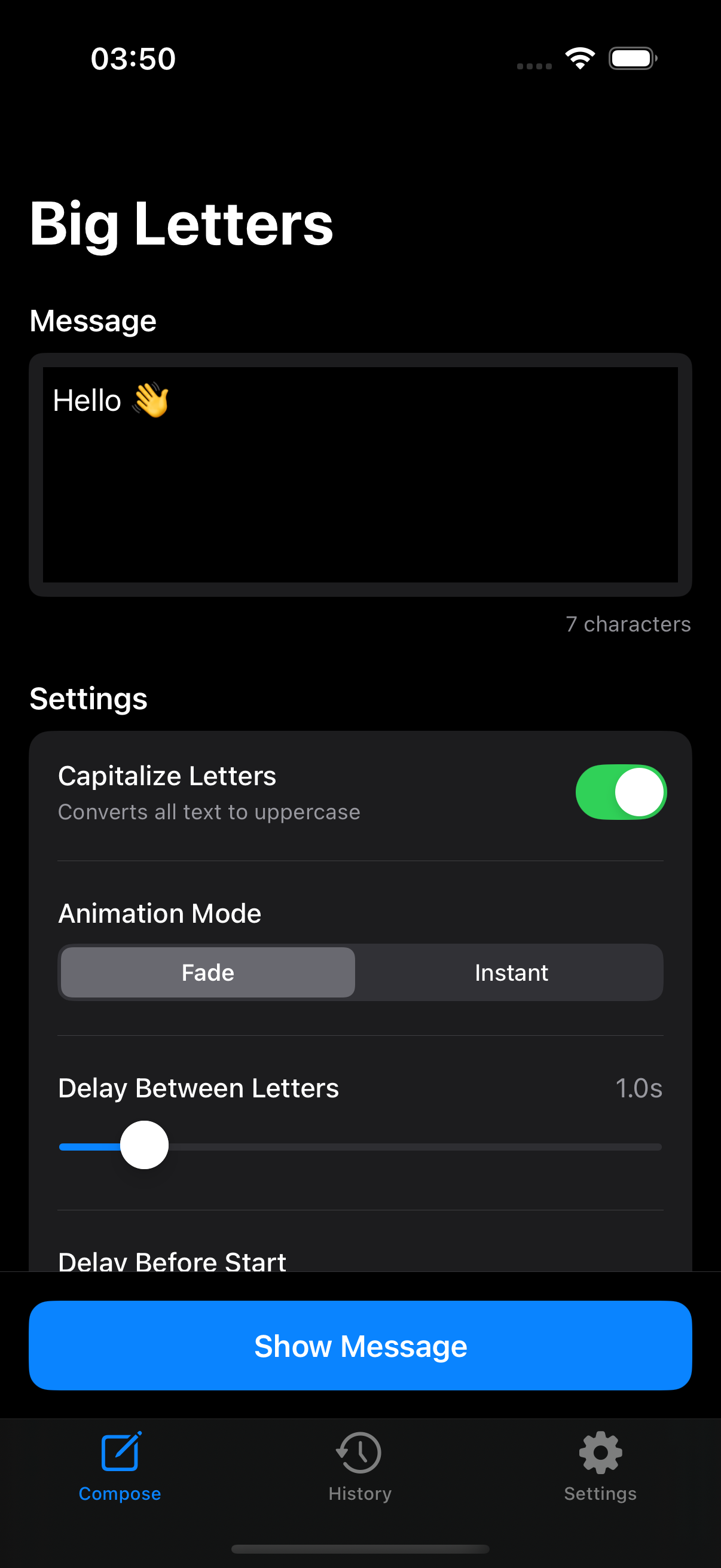 Big Letters theme selection with color options